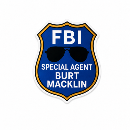 FBI Special Agent Burt Macklin plastic add-on featuring a funny detective badge inspired design for compatible interchangeable badge reel bases, humorous healthcare worker accessory