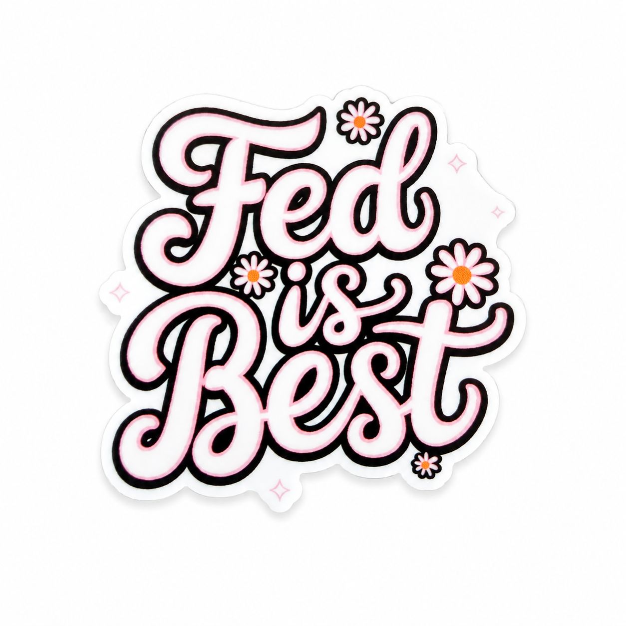 Fed Is Best plastic add-on featuring daisy accents and uplifting lettering, compatible with interchangeable badge reel bases, ideal for Labor & Delivery nurses, NICU nurses, lactation professionals, and healthcare workers