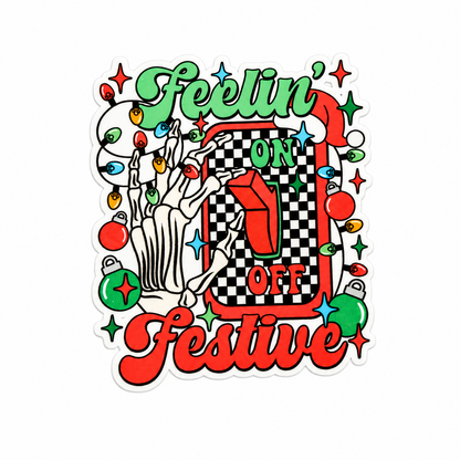 Feelin' Festive plastic add-on with skeleton hand, Christmas lights, and switch design, compatible with interchangeable badge reel bases
