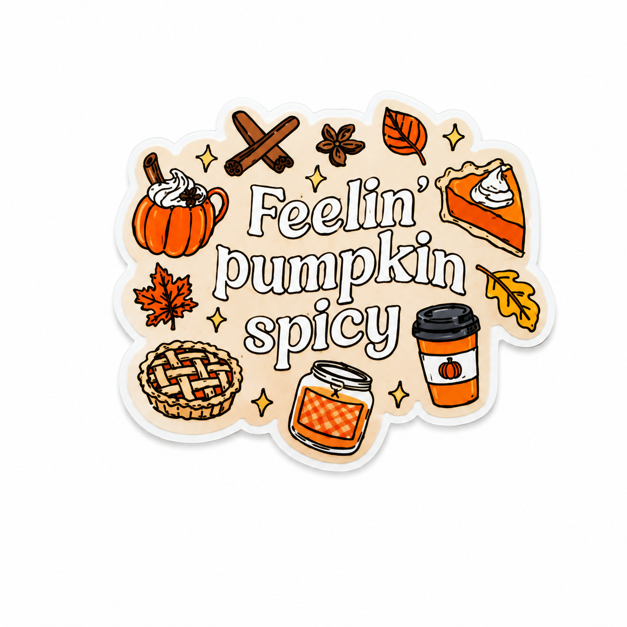 Feelin Pumpkin Spicy plastic add-on with cozy fall coffee and pumpkin aesthetic compatible with interchangeable badge reel bases