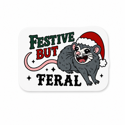 Festive but feral plastic add-on featuring a funny holiday animal in a Santa hat for compatible interchangeable badge reel bases.