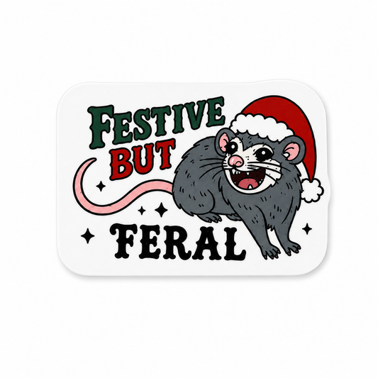 Festive but feral plastic add-on featuring a funny holiday animal in a Santa hat for compatible interchangeable badge reel bases.
