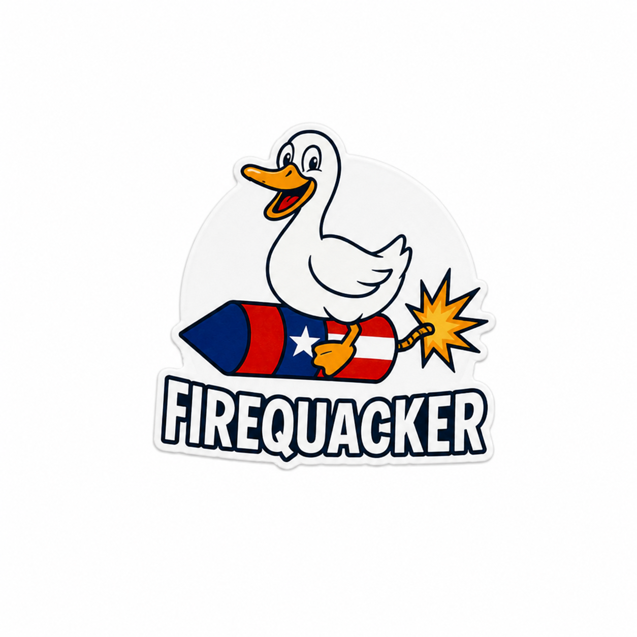 Firequacker patriotic goose plastic add-on with red white and blue firework design for compatible interchangeable badge reel bases