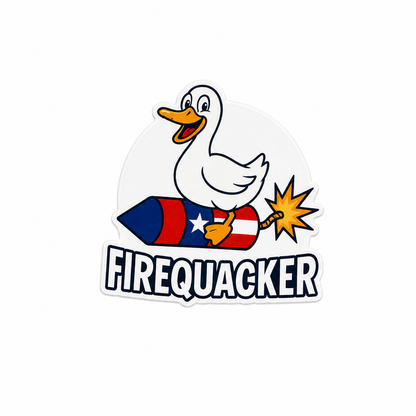 Firequacker patriotic goose plastic add-on with red white and blue firework design for compatible interchangeable badge reel bases
