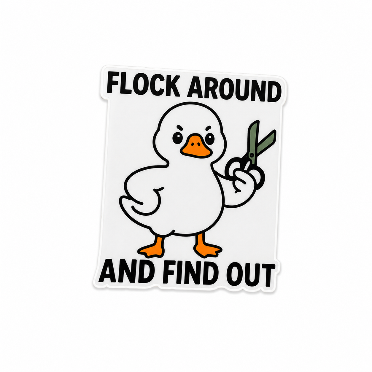 Flock Around and Find Out funny duck plastic add-on with scissors for compatible interchangeable badge reel bases, cute sarcastic work badge accessory