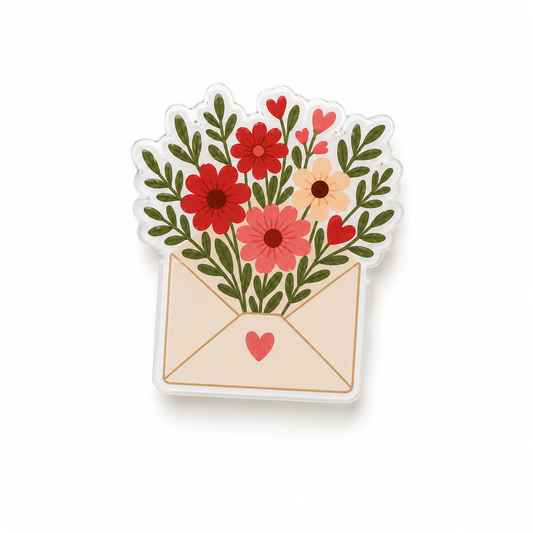 Floral love letter plastic add-on for compatible interchangeable badge reel bases