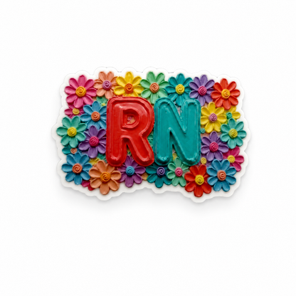 Colorful floral RN plastic add-on with retro flower design for compatible interchangeable badge reel bases