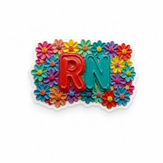 Colorful floral RN plastic add-on with retro flower design for compatible interchangeable badge reel bases