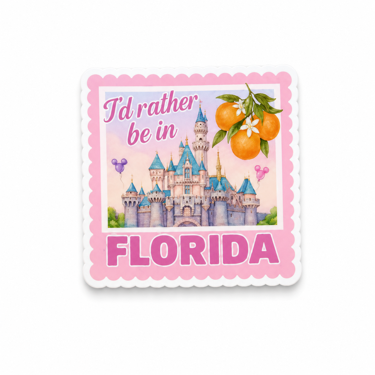 Florida inspired castle plastic add-on with pastel aesthetic and citrus details compatible with interchangeable badge reel bases for nurses healthcare workers and hospital staff