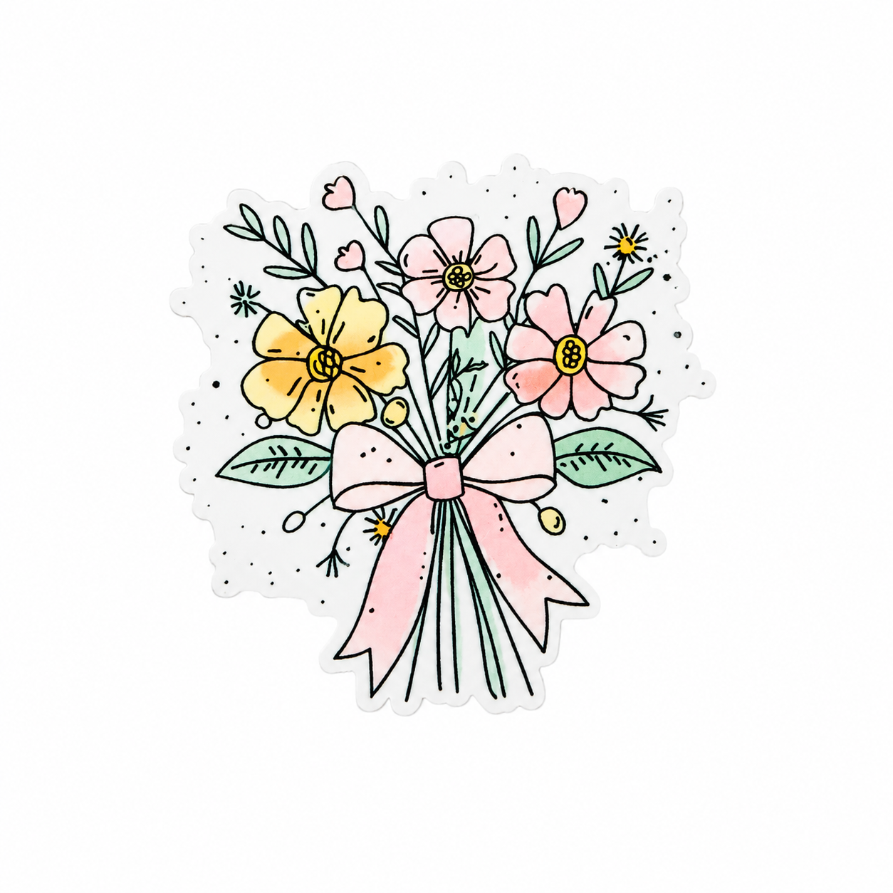Pastel wildflower bouquet plastic add-on featuring pink and yellow flowers tied with a ribbon, compatible with interchangeable badge reel bases, floral accessory