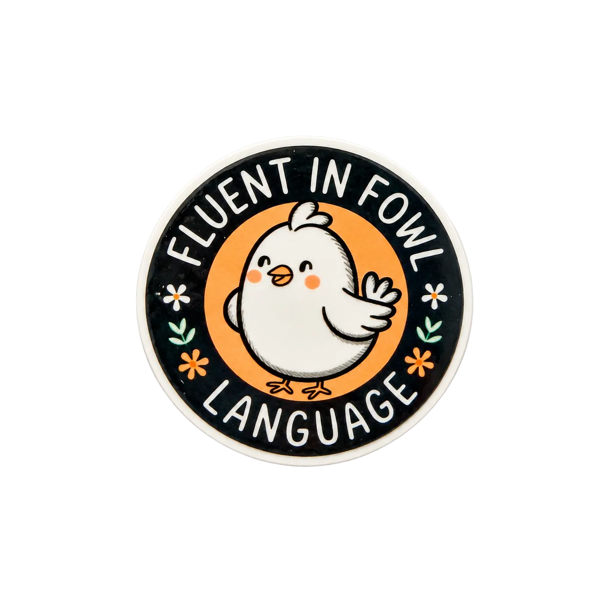 Funny Fluent In Fowl Language plastic badge reel add-on with interchangeable hook-and-loop backing.