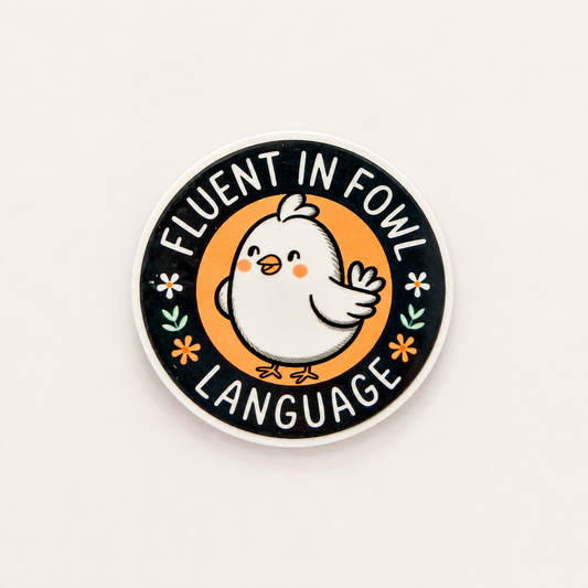 Funny Fluent In Fowl Language plastic badge reel add-on with interchangeable hook-and-loop backing.