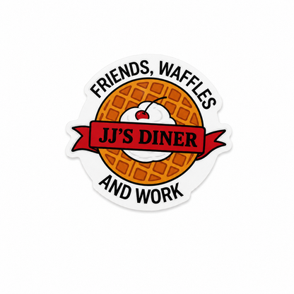 Friends Waffles and Work JJ’s Diner plastic add-on with waffle design for compatible interchangeable badge reel bases, cozy funny healthcare worker accessory