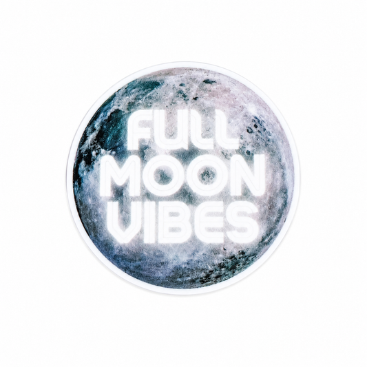 FULL MOON VIBES plastic add-on with round full moon design and bold white lettering, compatible with interchangeable badge reel bases.