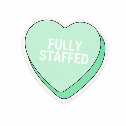 Fully Staffed candy heart plastic add-on for compatible interchangeable badge reel bases