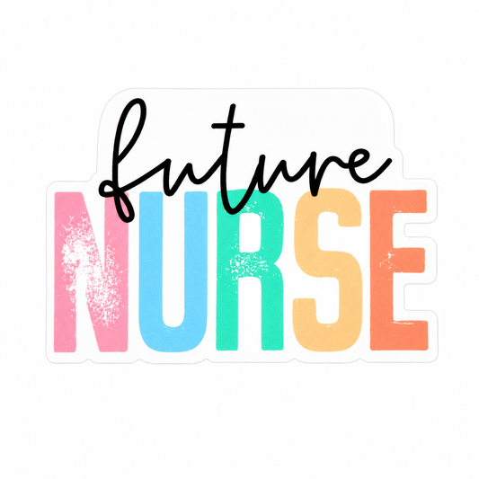 future NURSE plastic add-on with colorful lettering, compatible with interchangeable badge reel bases for a nurse student accessory.