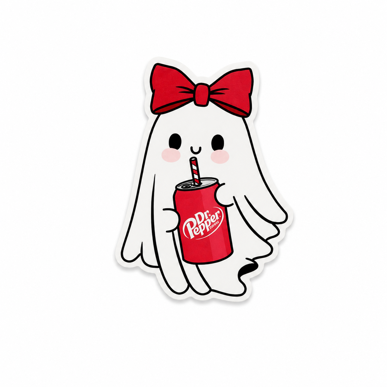 Cute ghost drink plastic add-on with red bow and soda cup design compatible with interchangeable badge reel bases