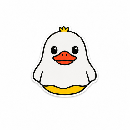 Cute white duck plastic add-on with kawaii cartoon aesthetic compatible with interchangeable badge reel bases