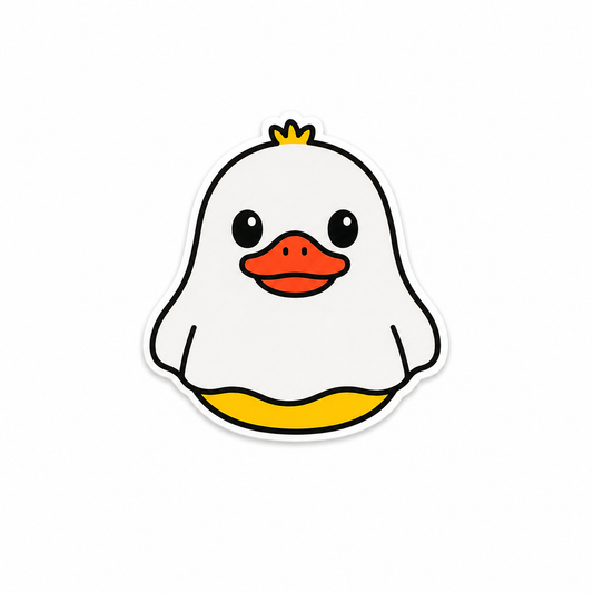 Cute white duck plastic add-on with kawaii cartoon aesthetic compatible with interchangeable badge reel bases