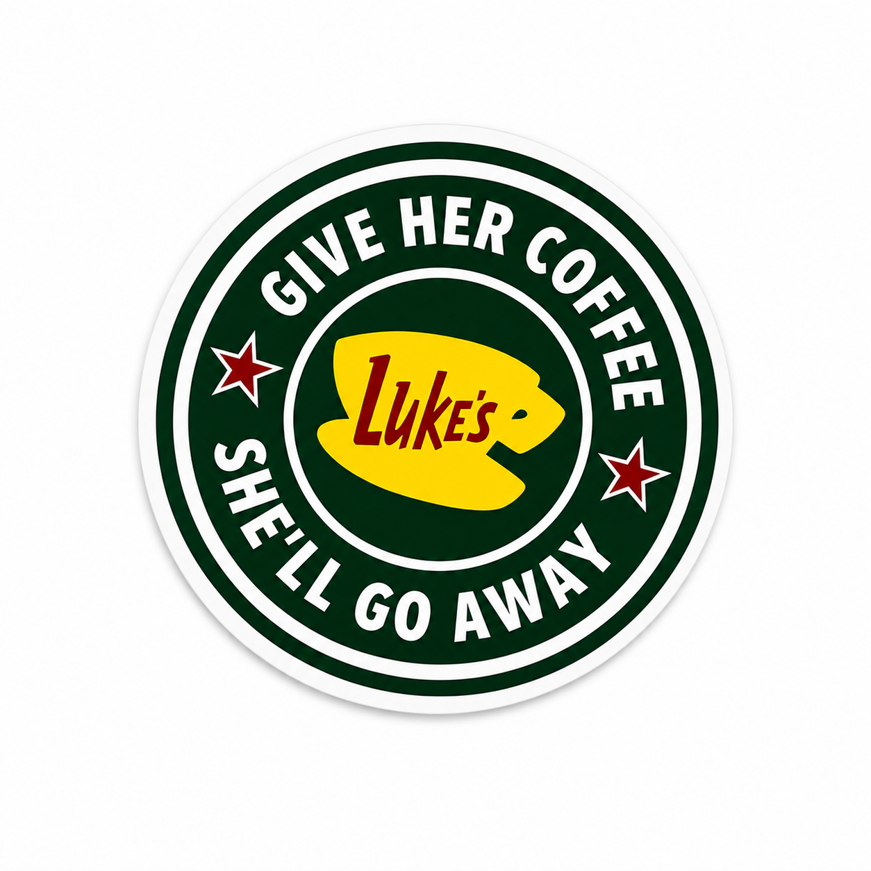 Give Her Coffee She’ll Go Away plastic add-on with coffee shop inspired design for compatible interchangeable badge reel bases, funny healthcare worker accessory