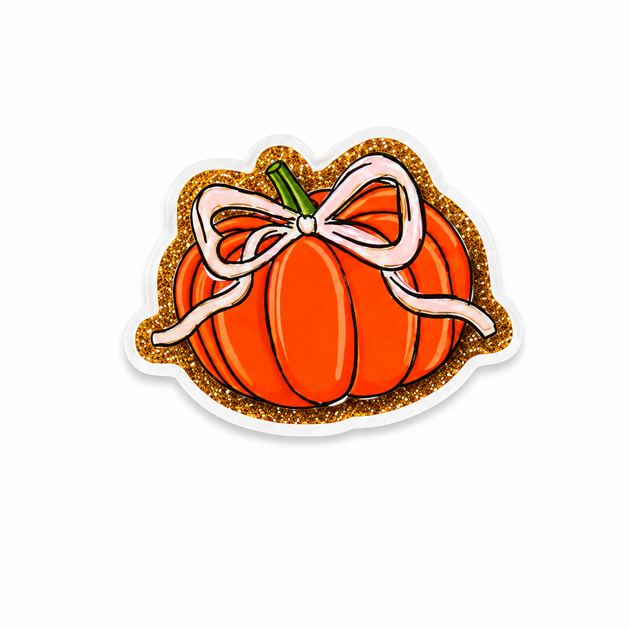 Glitter pumpkin bow plastic add-on featuring a cute fall pumpkin design compatible with interchangeable badge reel bases