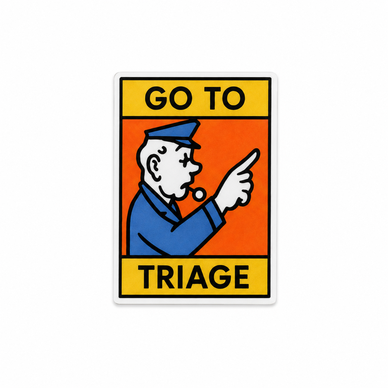 Go to Triage plastic add-on with bold emergency room sign design, made as a funny ER work accessory compatible with interchangeable badge reel bases