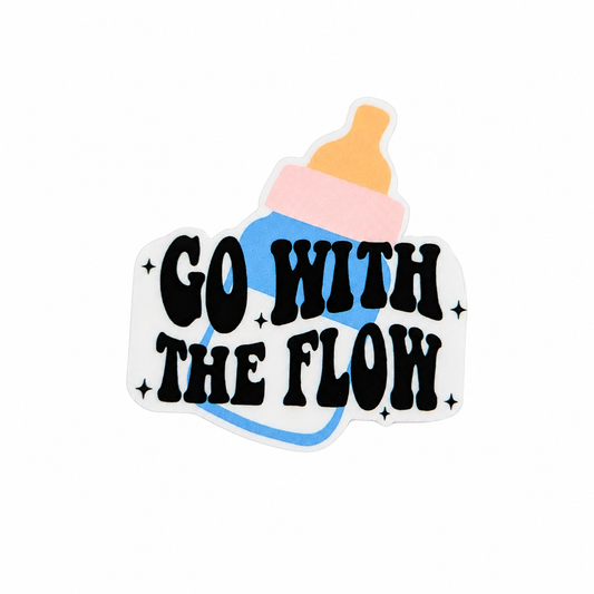 GO WITH THE FLOW plastic add-on featuring a baby bottle design, compatible with interchangeable badge reel bases, cute NICU and pediatric healthcare accessory