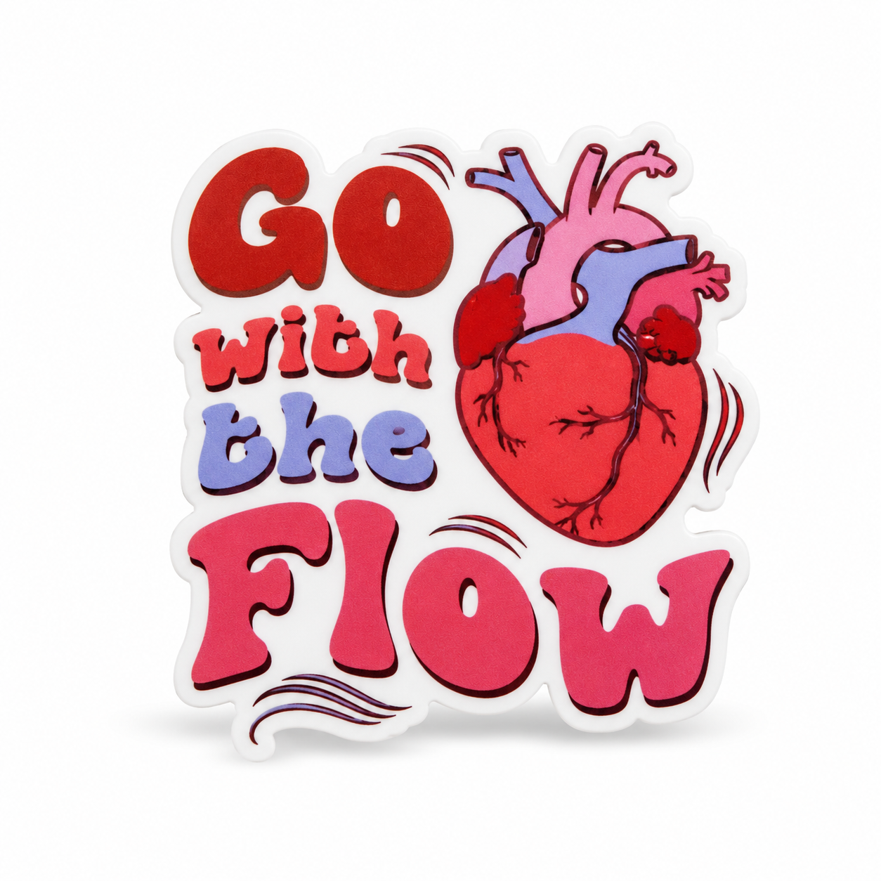 GO with the FLOW plastic add-on with a colorful anatomical heart, compatible with interchangeable badge reel bases for cardiology nurses and cardiac staff