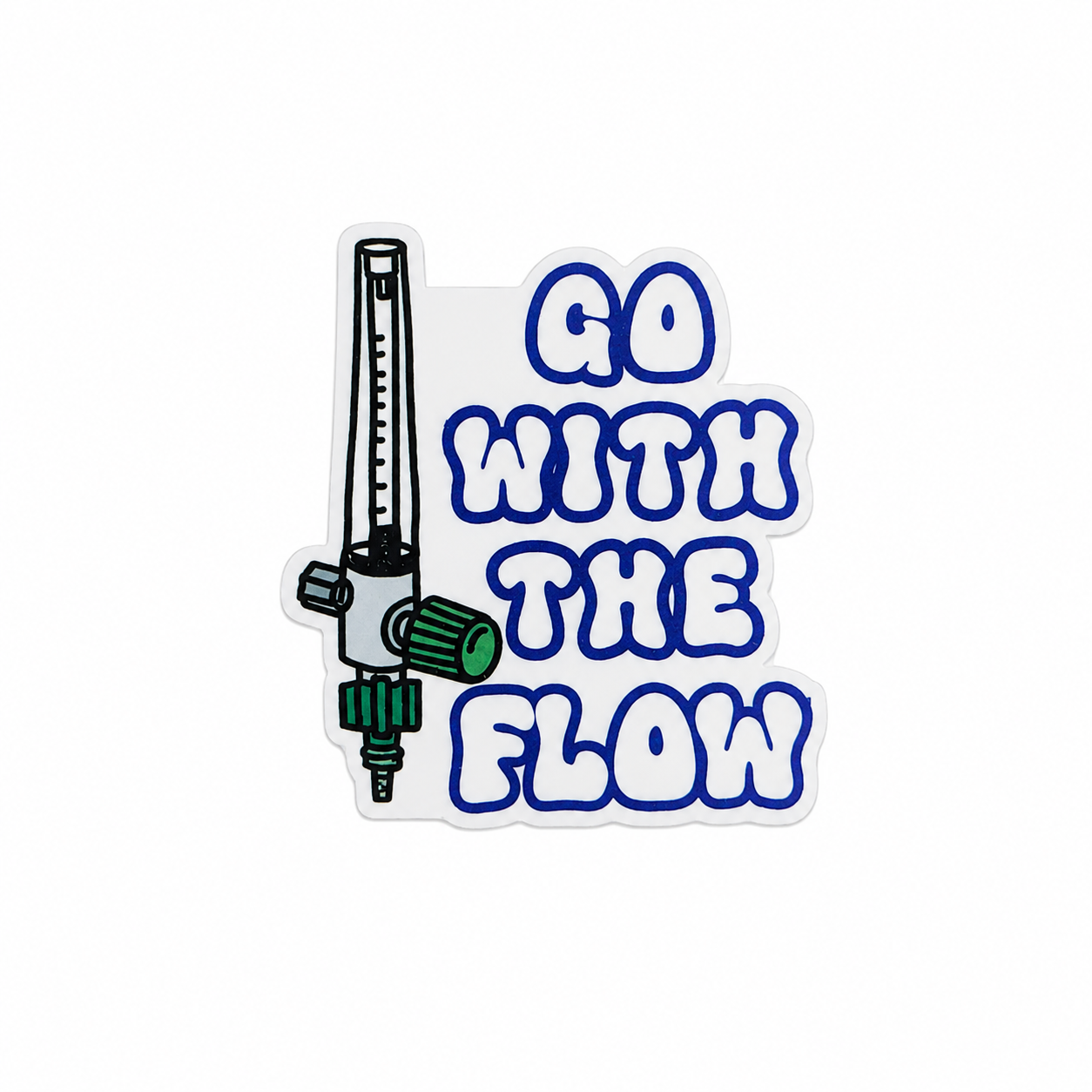 GO WITH THE FLOW plastic add-on featuring a respiratory therapy flowmeter design, compatible with interchangeable badge reel bases and perfect for respiratory therapists.