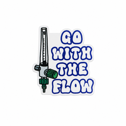 GO WITH THE FLOW plastic add-on featuring a respiratory therapy flowmeter design, compatible with interchangeable badge reel bases and perfect for respiratory therapists.
