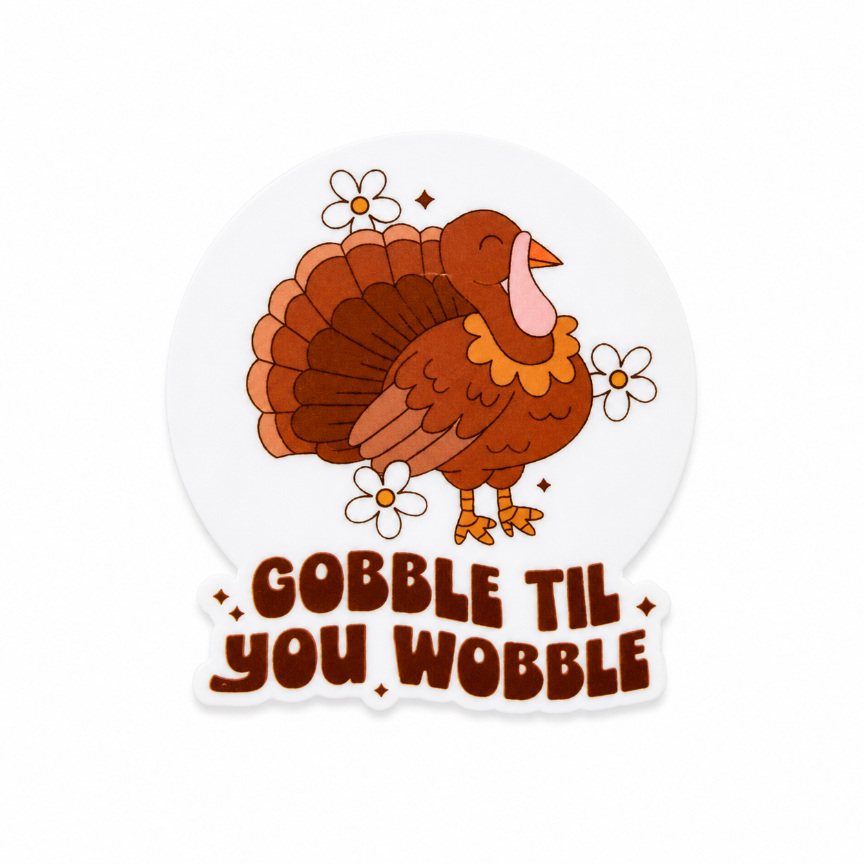 Gobble Til You Wobble plastic add-on with a cute turkey and flowers, compatible with interchangeable badge reel bases