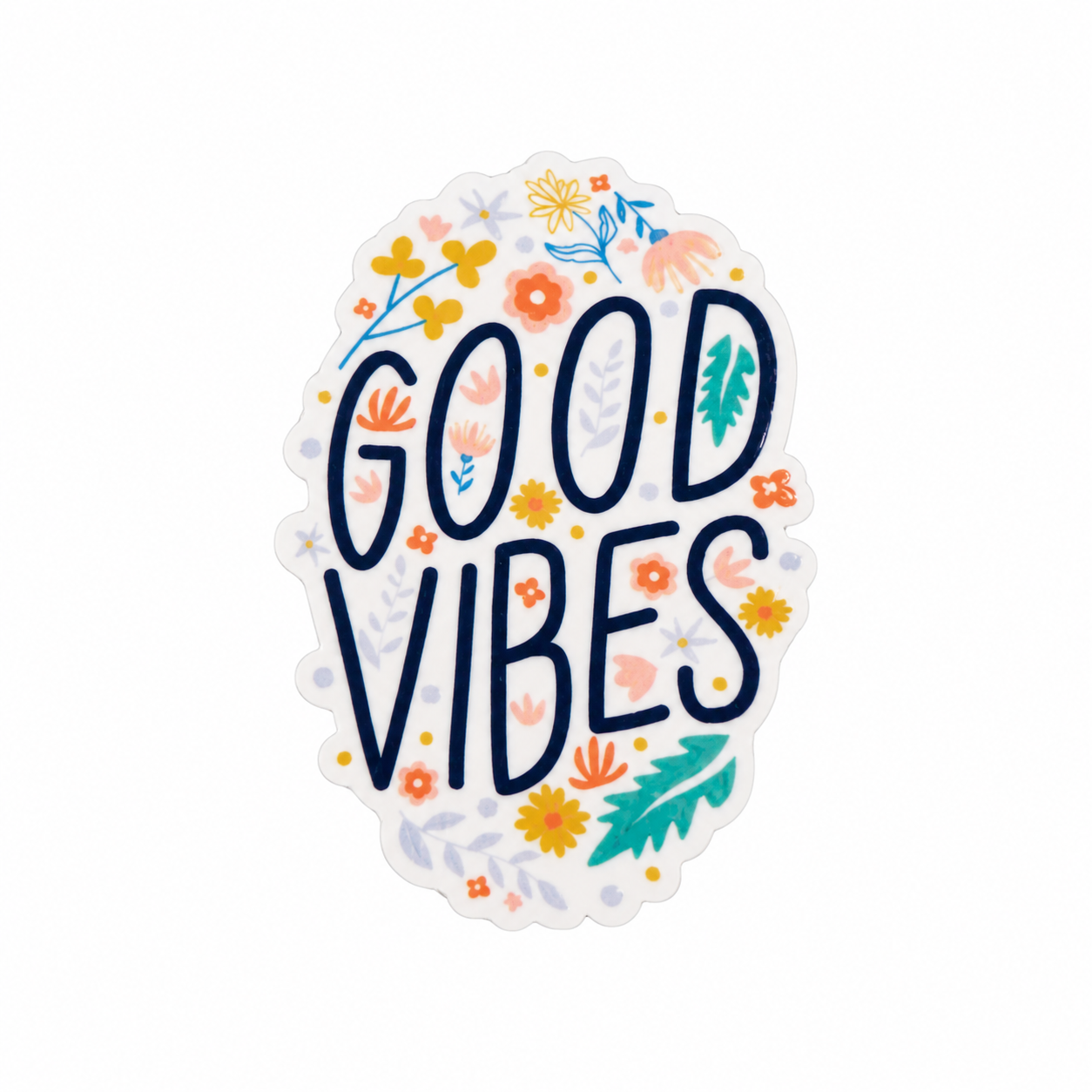 GOOD VIBES plastic add-on with colorful floral and botanical design, compatible with interchangeable badge reel bases.