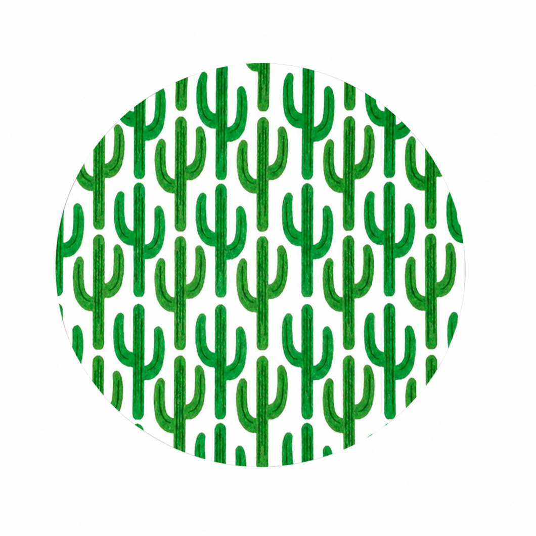 Green Cactus Pattern hard board add-on featuring a repeating green cactus design on a white background, compatible with interchangeable badge reel bases.