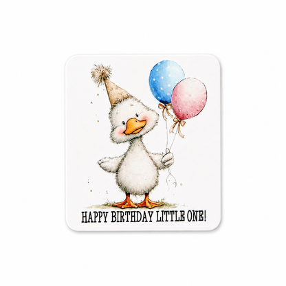 Happy Birthday Little One duck plastic add-on for badge reels with balloons for pediatric nurses and healthcare workers