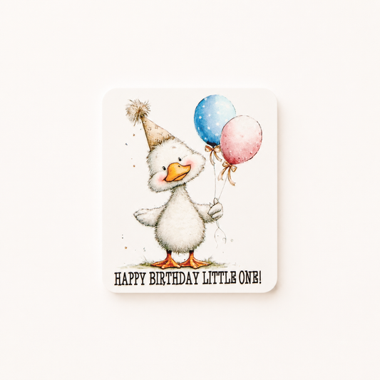 Happy Birthday Little One duck plastic add-on for badge reels with balloons for pediatric nurses and healthcare workers