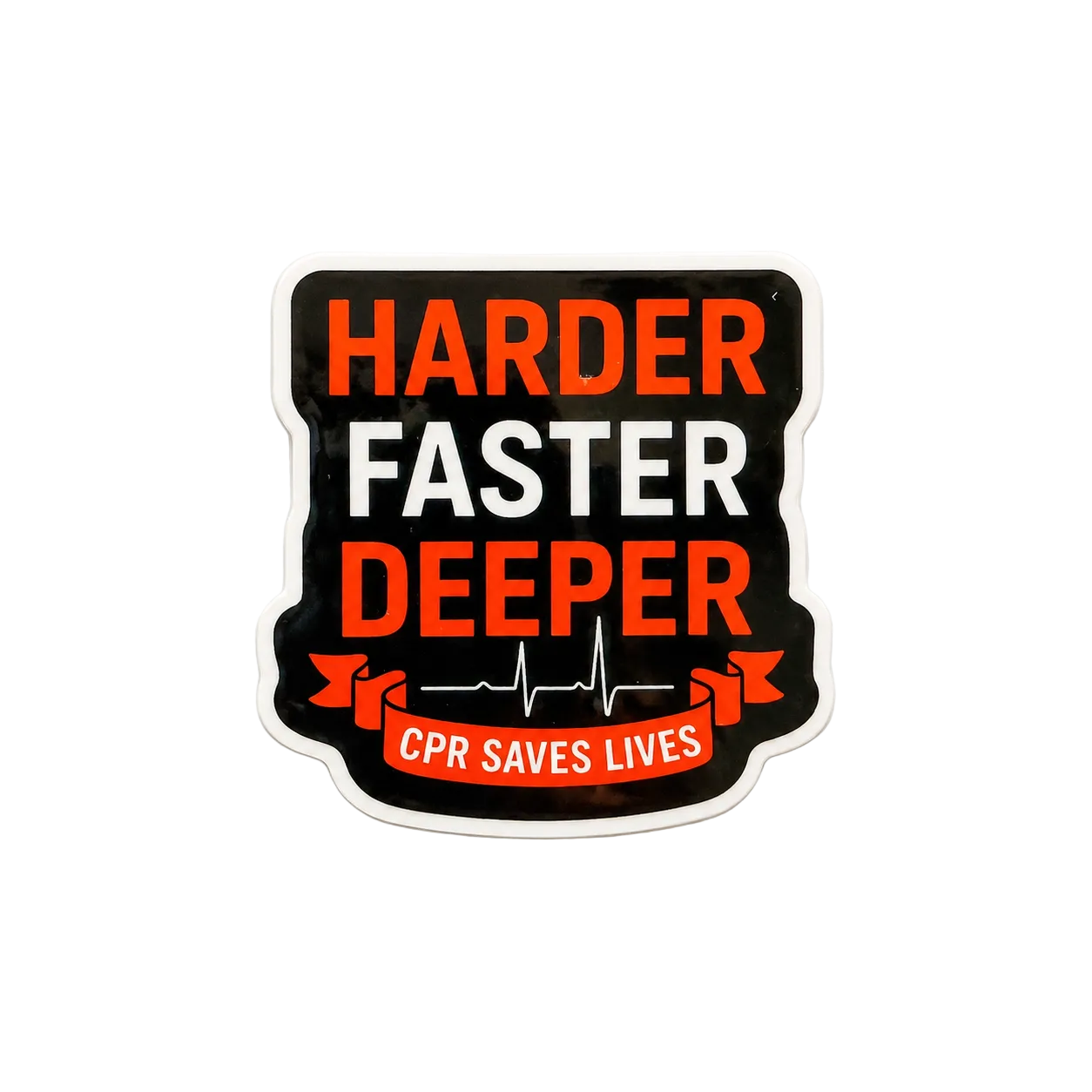 Harder Faster Deeper CPR Saves Lives plastic add-on for badge reels designed for nurses and healthcare workers