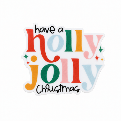 Have a Holly Jolly Christmas plastic add-on with colorful retro holiday lettering, compatible with interchangeable badge reel bases.
