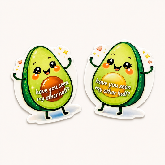 Cute avocado plastic add-on set featuring “have you seen my other half?” matching designs for badge reel accessories