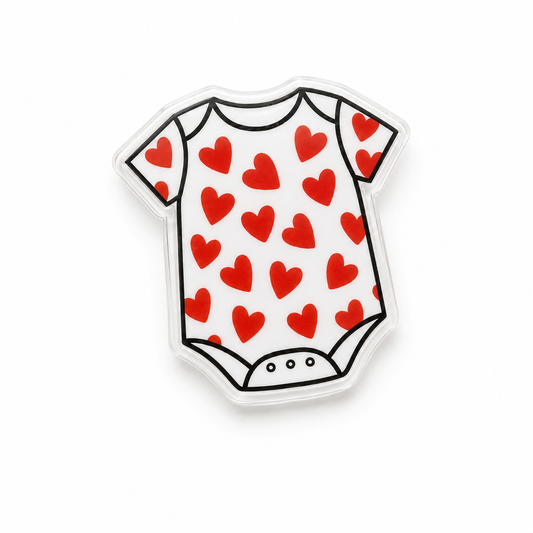 Heart baby onesie plastic add-on for compatible interchangeable badge reel bases