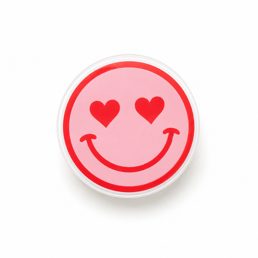 Heart eyes smiley plastic add-on for compatible interchangeable badge reel bases