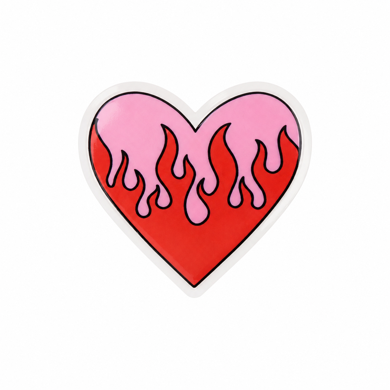 Heart flame plastic add-on with pink and red heart design, compatible with interchangeable badge reel bases.