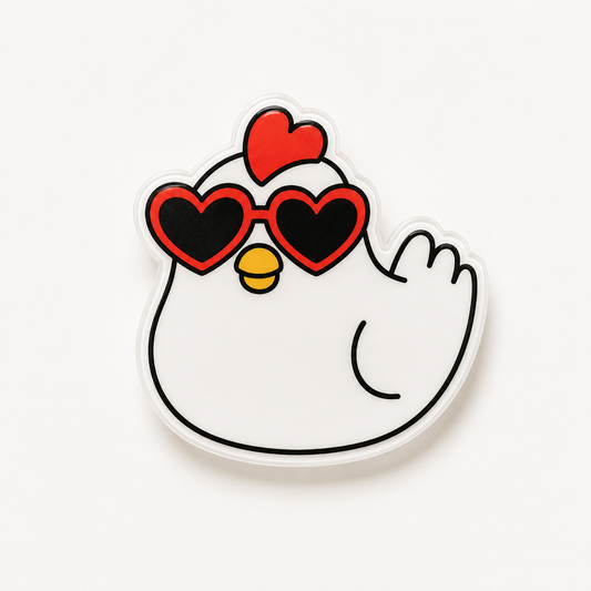 Heart sunglasses chicken plastic add-on for compatible interchangeable badge reel bases