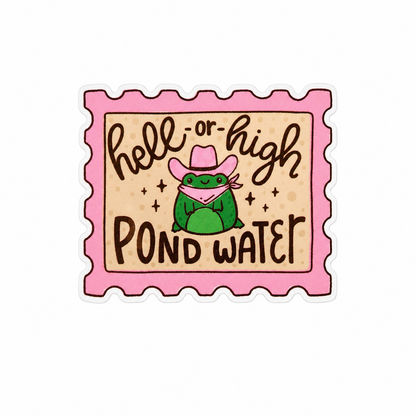 hell or high POND WATER plastic add-on featuring a cute frog wearing a pink cowboy hat and bandana, compatible with interchangeable badge reel bases, funny western animal accessory