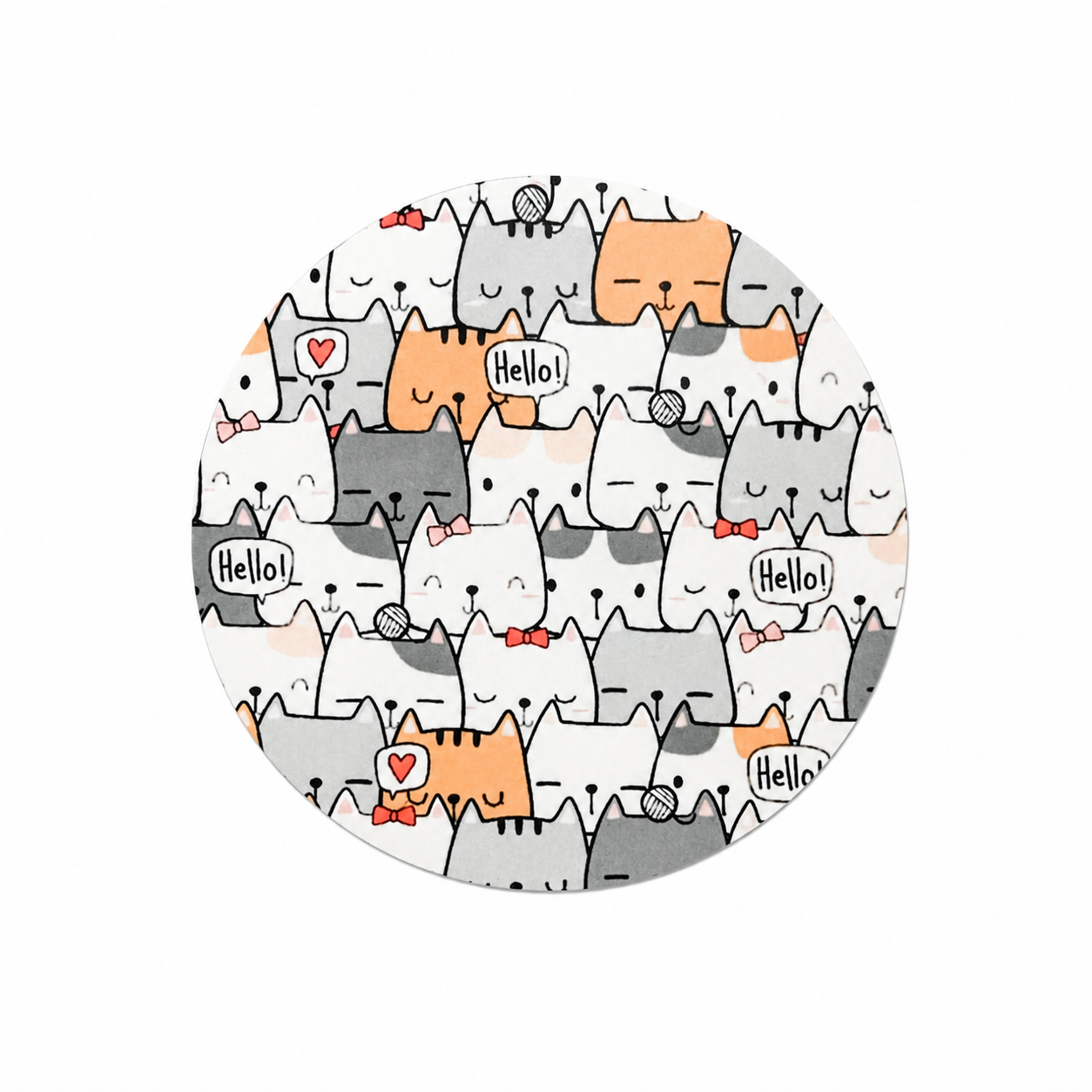 Cats hard board add-on featuring gray, white, and orange cats with bows, hearts, and speech bubbles, compatible with interchangeable badge reel bases.