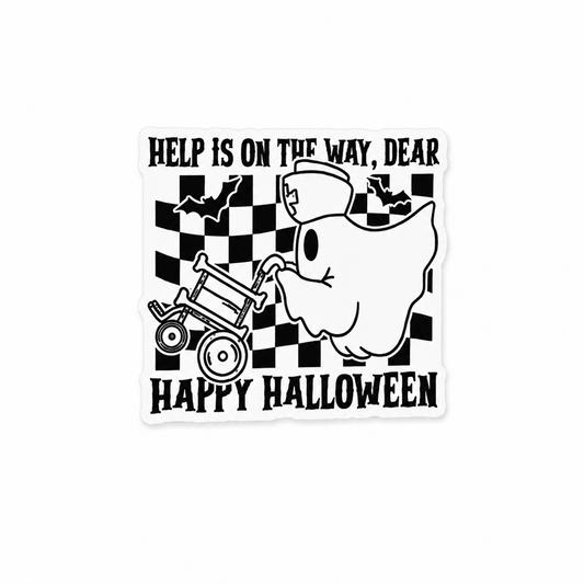 Ghost nurse Halloween plastic add-on with wheelchair design compatible with interchangeable badge reel bases
