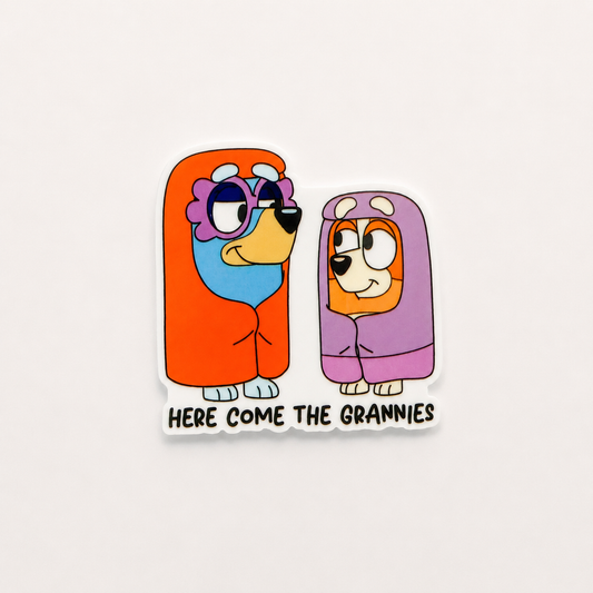 Funny cartoon-inspired plastic add-on for badge reels featuring cute granny characters for nurses and healthcare workers