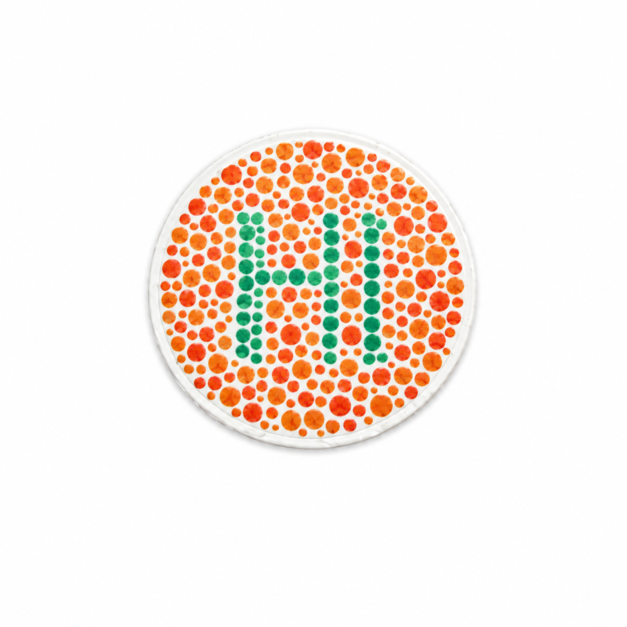 HI Ishihara eye test plastic add-on for compatible interchangeable badge reel bases featuring a colorful optometry-inspired dot pattern design