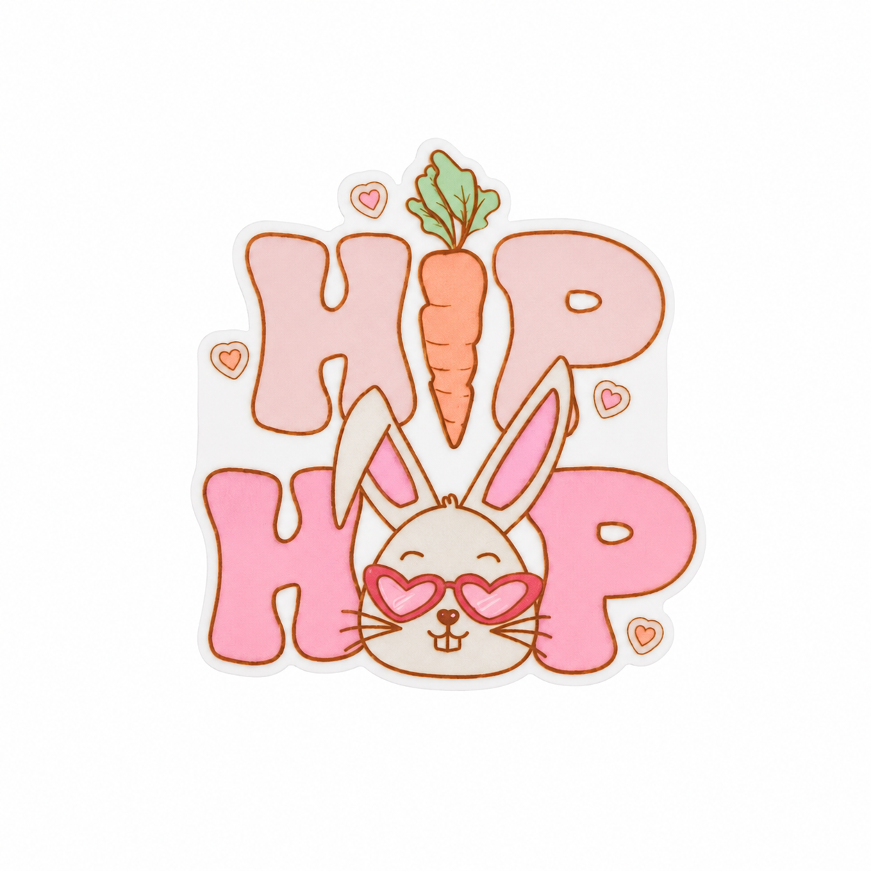 HIP HOP plastic add-on with Easter bunny wearing heart sunglasses, carrot, and heart accents, compatible with interchangeable badge reel bases.