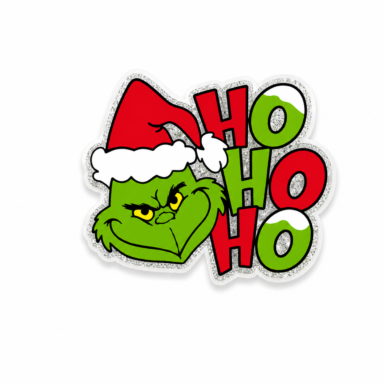 Ho Ho Ho grinch inspired plastic add-on for compatible interchangeable badge reel bases