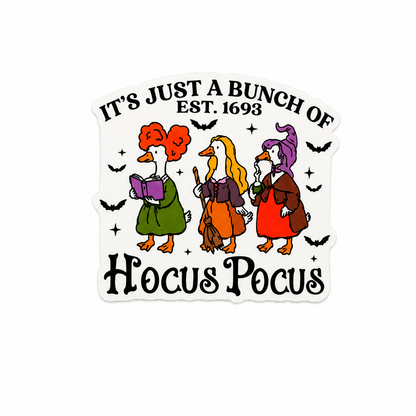 “It’s Just a Bunch of Hocus Pocus” goose-themed Halloween plastic add-on with whimsical spooky aesthetic compatible with interchangeable badge reel bases